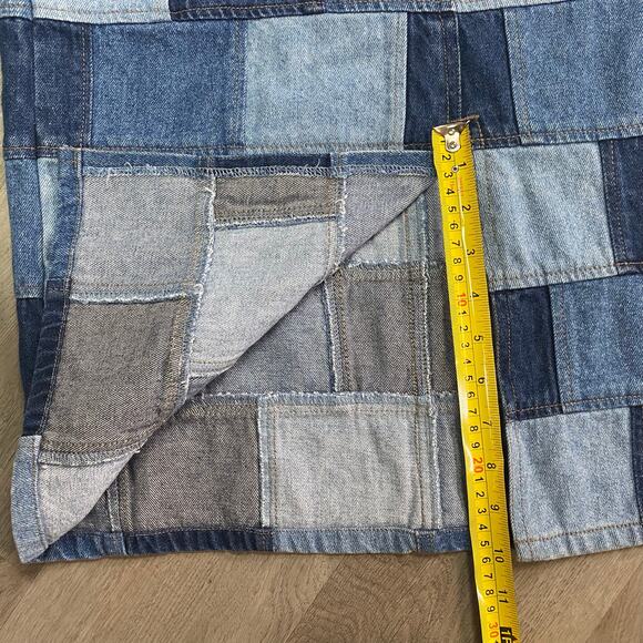 Y2K Denim Jean Skirt Knee Length D’Mode Classix Size 11 Patchwork Front Slit - Picture 7 of 7